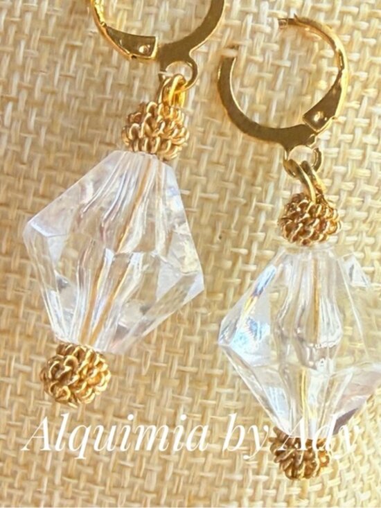 Alquimia Jewelry - Gold and clear acrylics/Monumental statement earrings